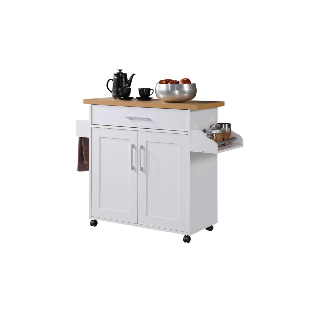 Contemporary Home Living 43.5" White and Beige Solid Kitchen Island with Spice Rack